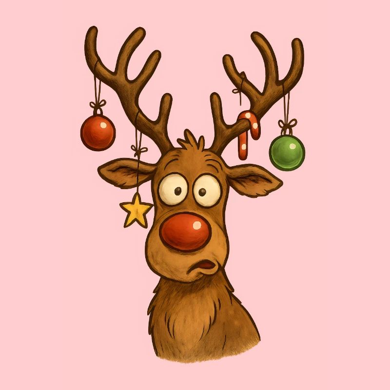 Reh mit Weihnachtskugeln