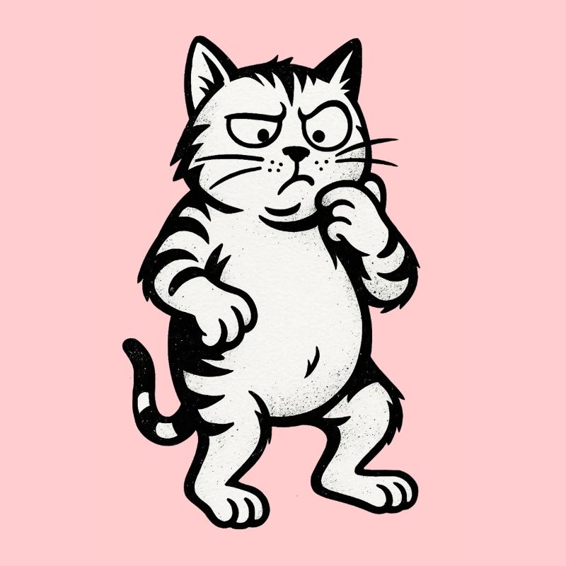 Dessin animé du chat pensif
