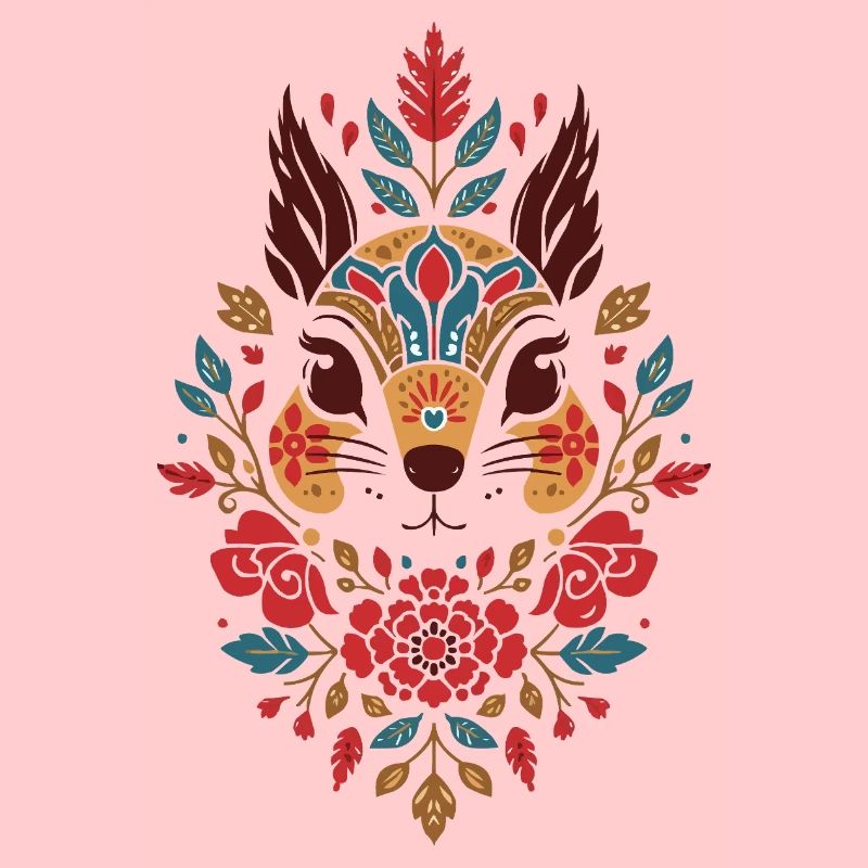 Blumen Eichhörnchen Kopf Folk-Art