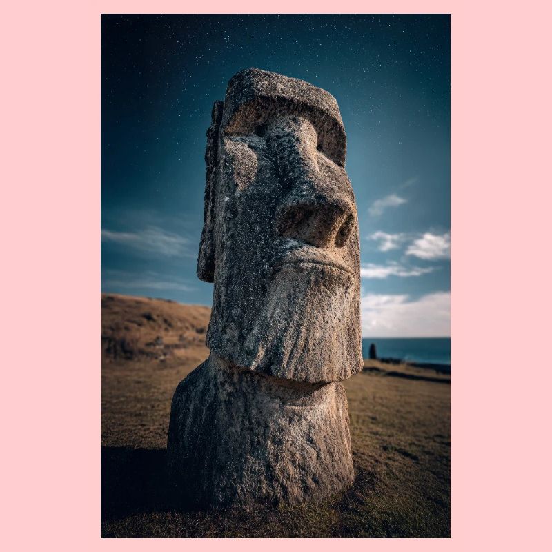 Cosmic Moai Under Starry Night