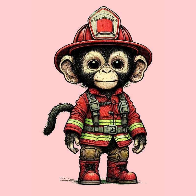 Petit singe pompier avec tenue