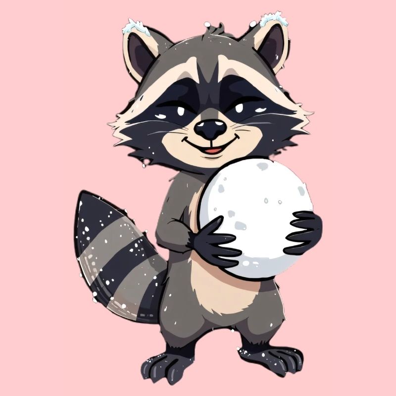 Waschbär mit grossem Schneeball