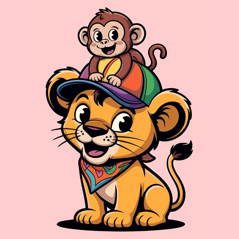 Petit Lion avec Compagnon Singe