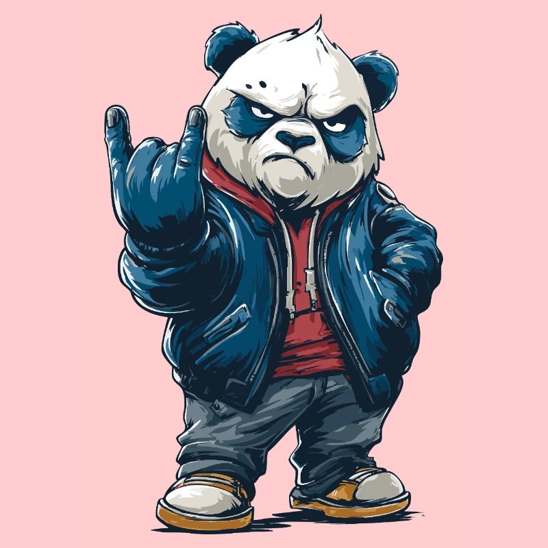 Rockiger Panda mit "Rock On"-Pose