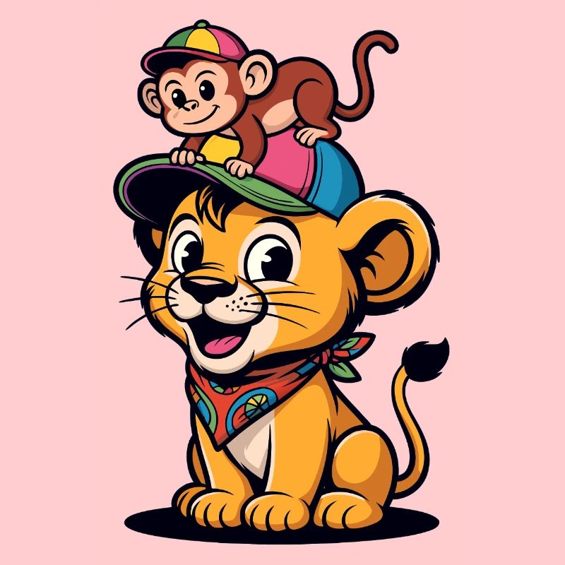 Cute Lion and Monkey – Best Friends