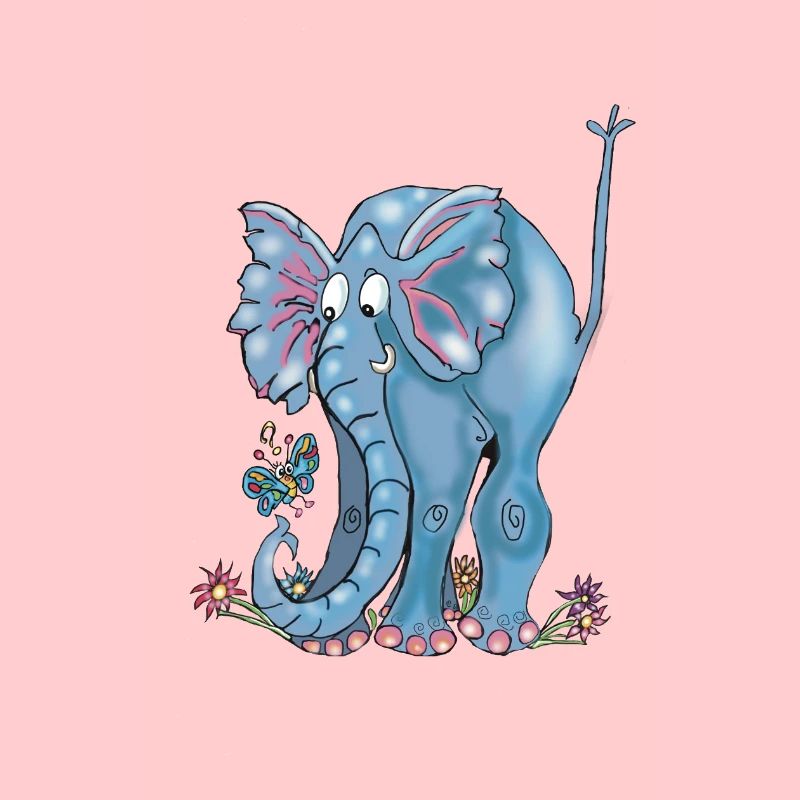 Whimsical Blue Elephant and Butterflies