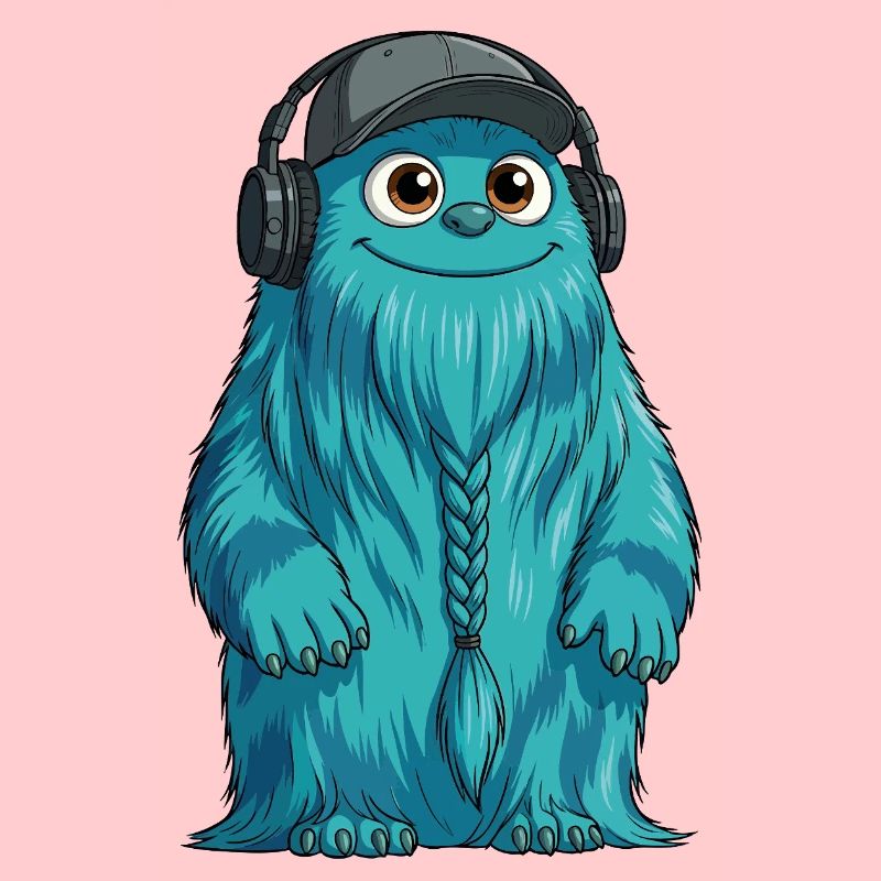 DJ Fluffo avec une tresse devant - Design Fluffonster