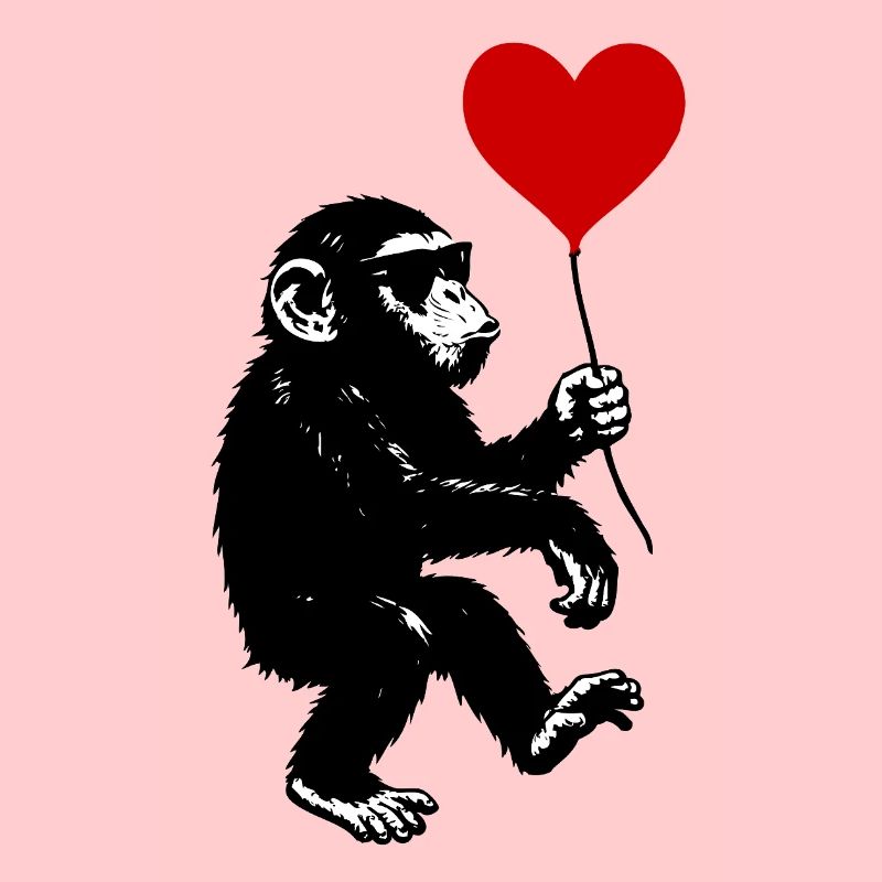 Affe mit rotem Herz Ballon