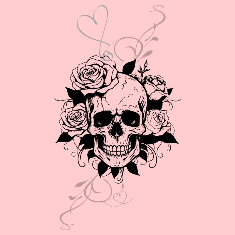 Minimalist Heart Line Drawing with Skull