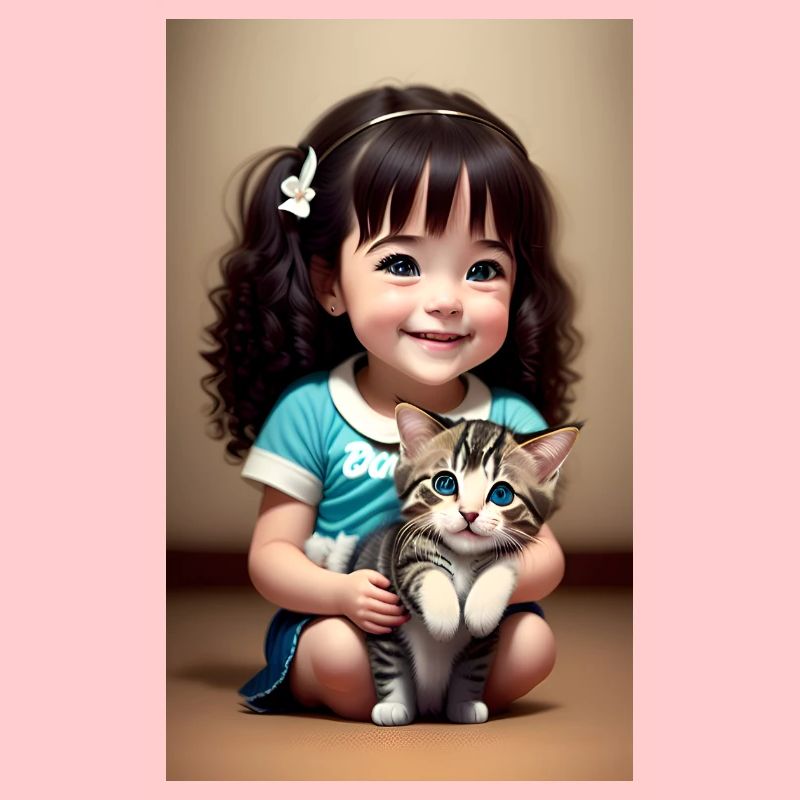 fröhliches Mädchen mit Kätzchen