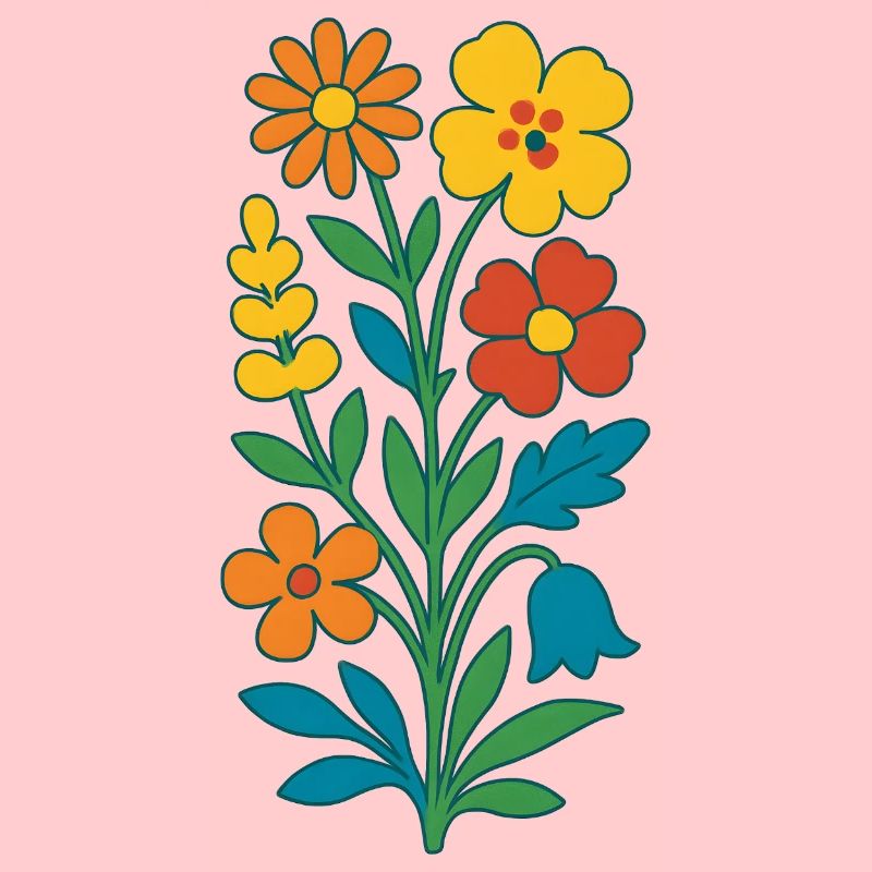 Colored Bouquets Folk Art