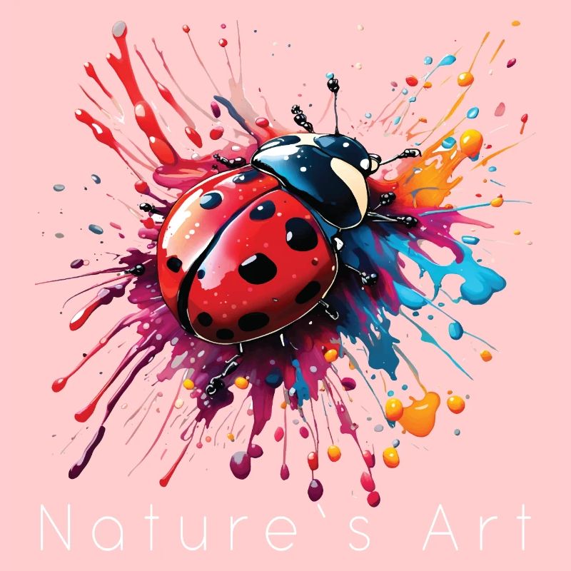 Colorful Ladybug Design, Nature's Art, White Text