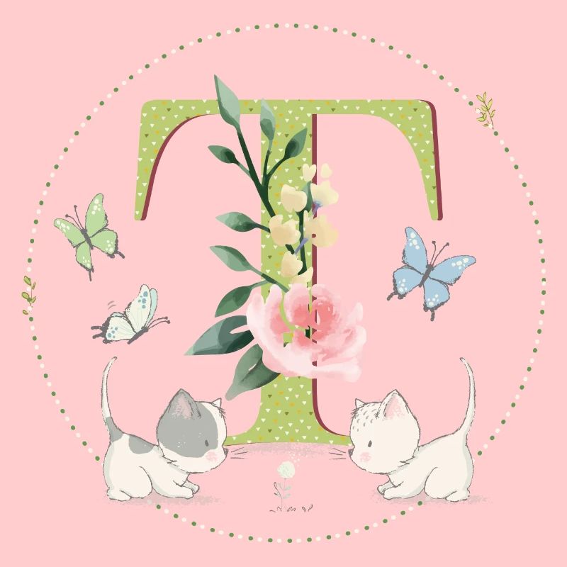 Lettre initiale T avec chat