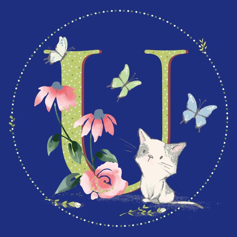 Lettre initiale U avec chat