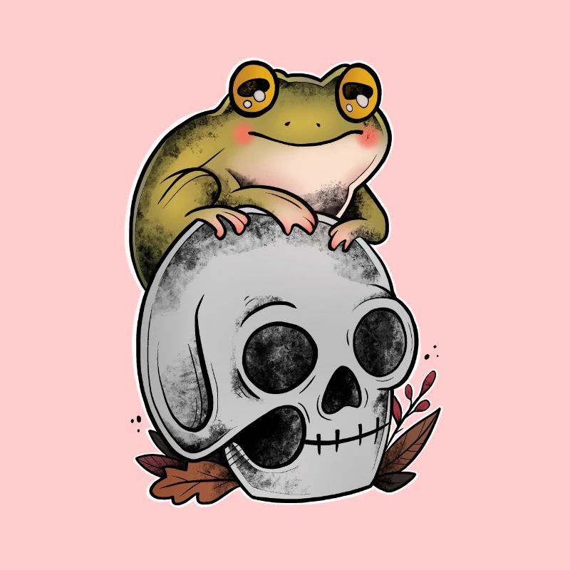 Frog on old-school art skull