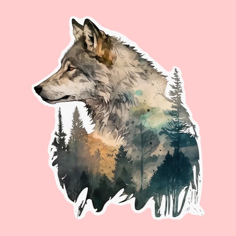 Wolf Bäume Landschaft Aquarell