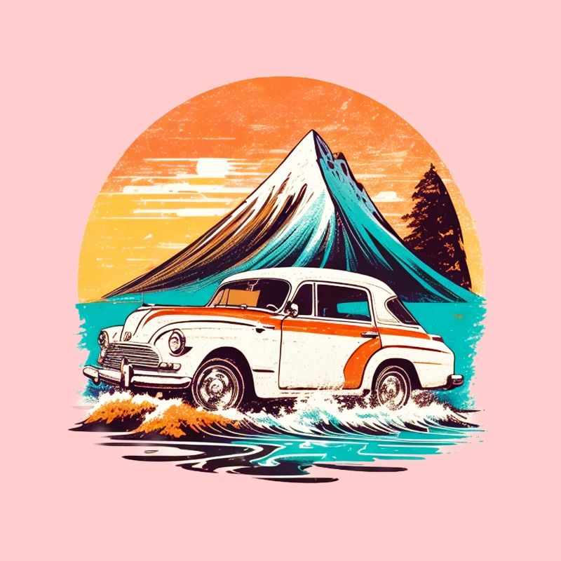 Vintage - Strandblick mit altem Auto