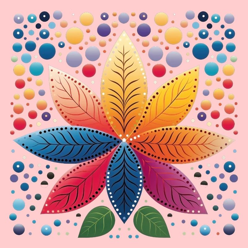 Fleur abstraite avec des feuilles colorées dans Dot Art