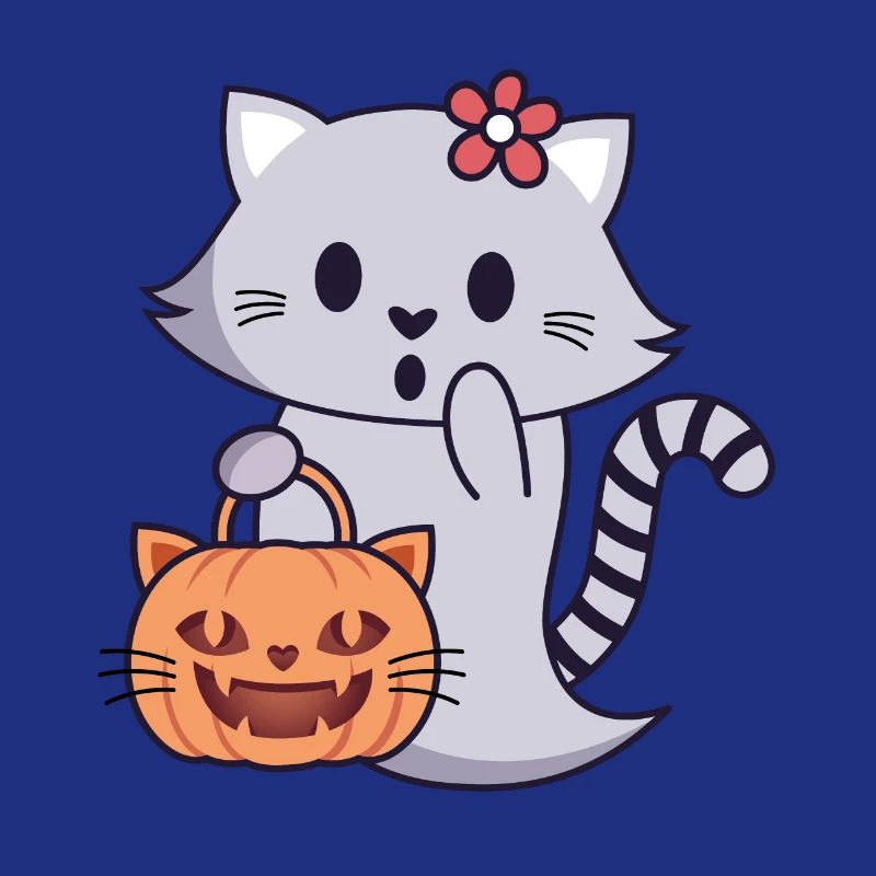 Fantôme de chat avec sac citrouille