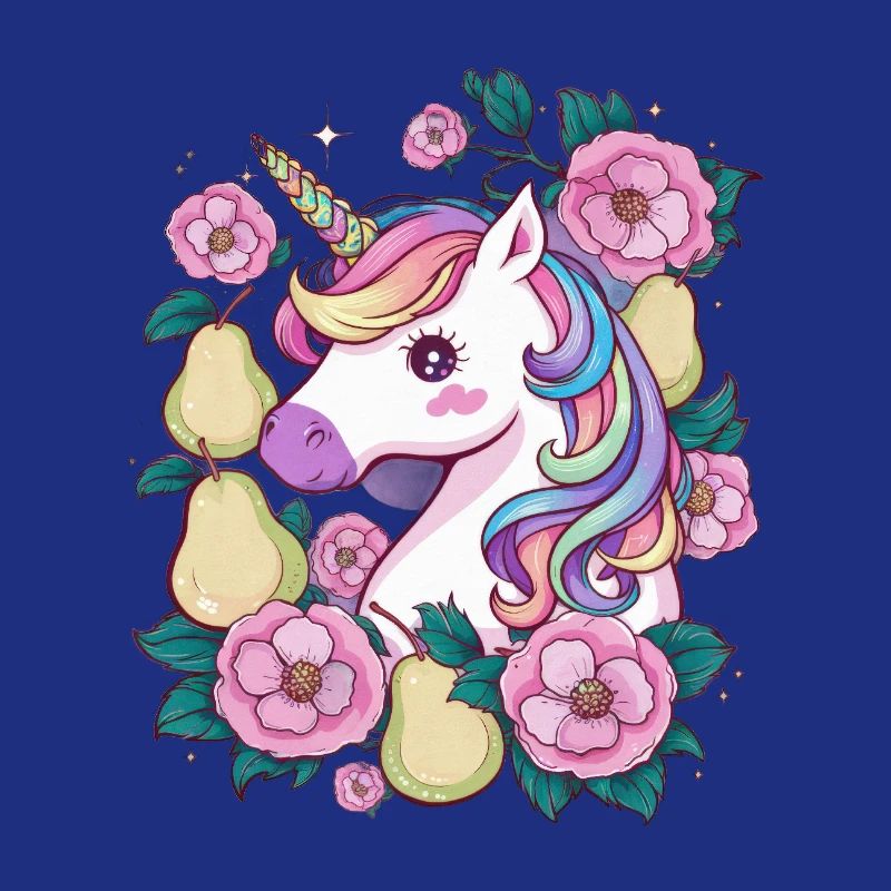 Kawaii Einhorn mit Birnen & Blumen