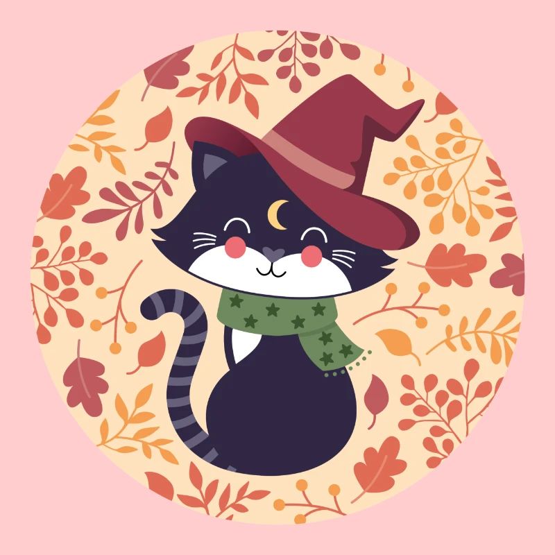 Chat noir avec motif d’automne