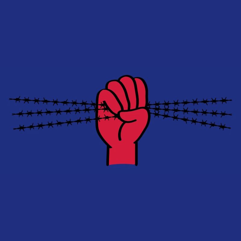 Protestsymbol mit Stacheldraht. Geballte Faust.