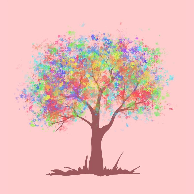 Baum mit Regenbogen Farben Blättern