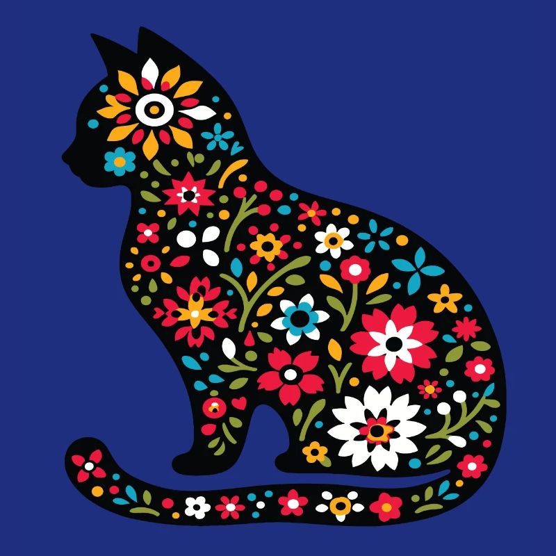 Silhouette einer Katze mit Blumen