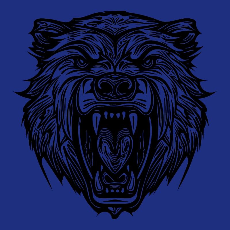 Wild bear's head with sharp teeth