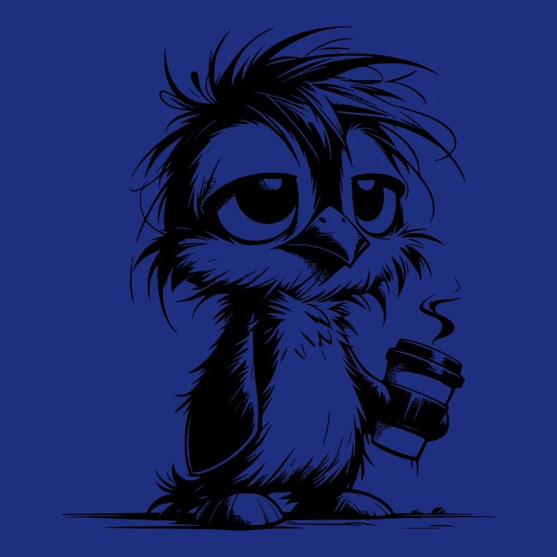 Pingouin vraiment fatigué pas reposé avec du café