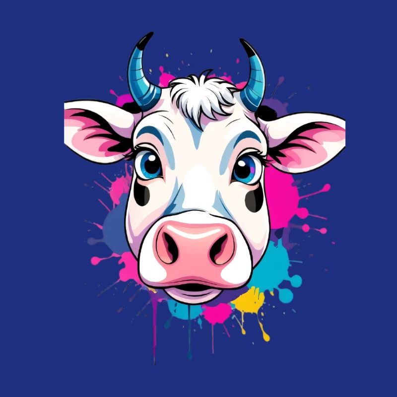 Tête de vache colorée avec éclaboussures de peinture