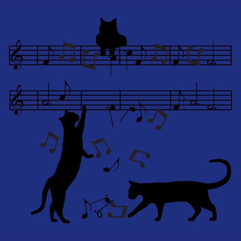 Cat plays with musical notes