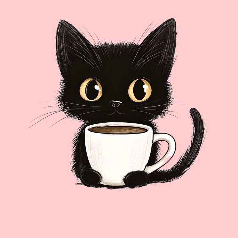Chaton mignon avec du café - Style dessin animé
