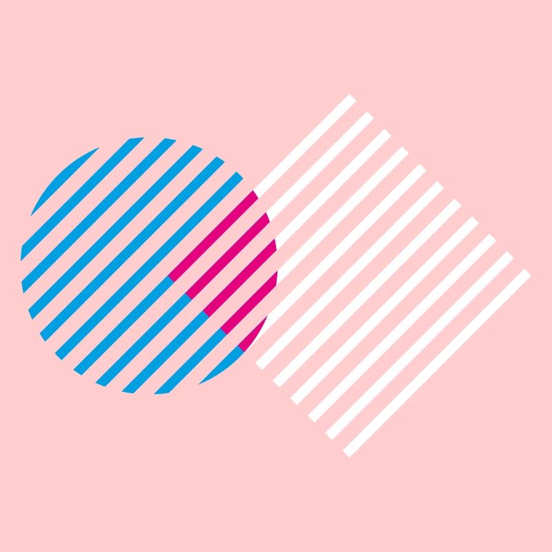 Line pattern / circle, square / blue, white, pink