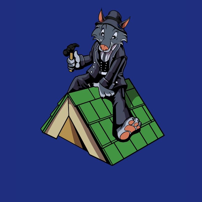 Comic Wolf als Dachdecker