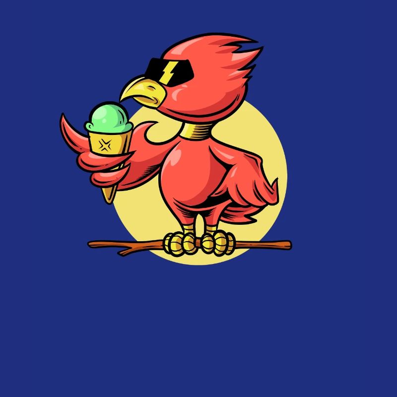Cool bird eats ice cream cone