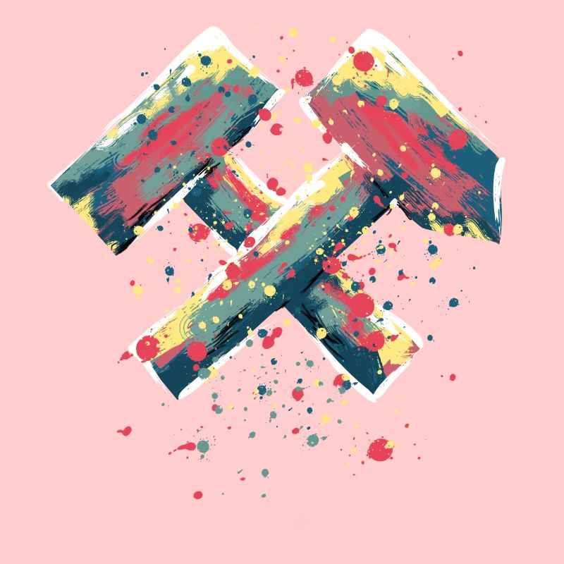 Logo with hammer and mallet, tattoo, mining