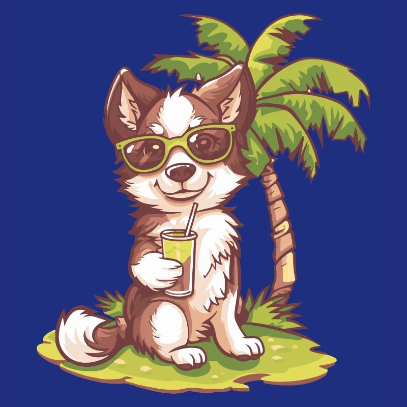 Border Collie Hund Sommer Strand Comic