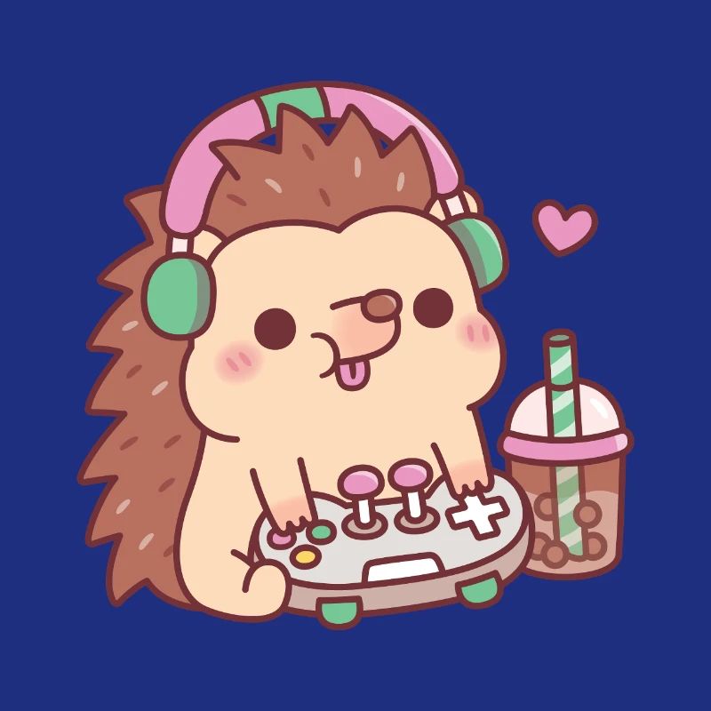 Süßer Igel Mit Gamecontroller Und Boba Tee