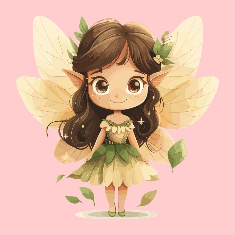 Fille fée en robe de feuille