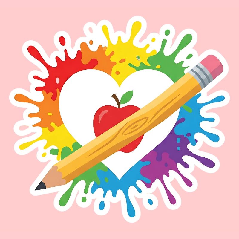 Lehrer Herz Regenbogen Apfel Buntstift Schule