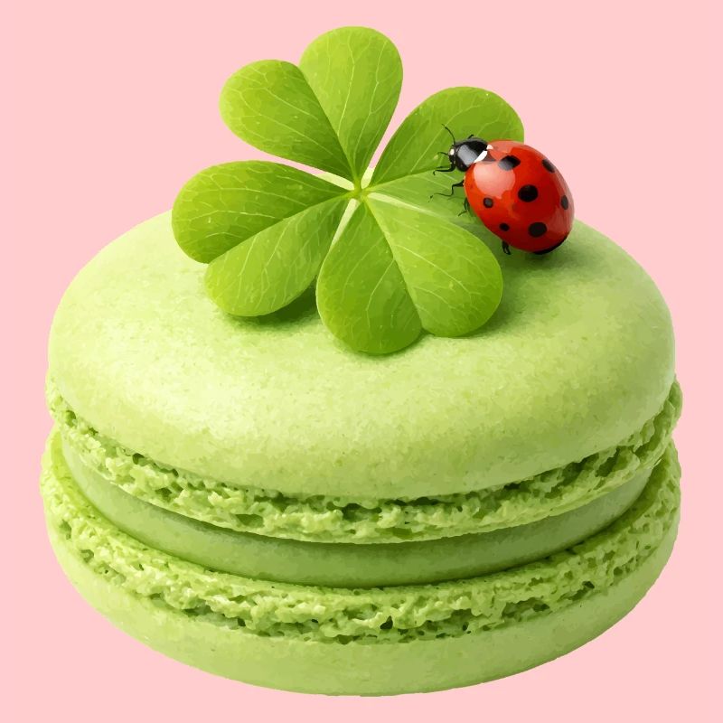 Macaron vert avec trèfle porte-bonheur
