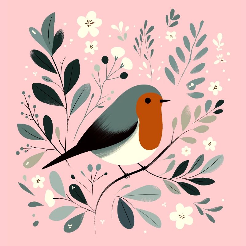 Robin with flowers