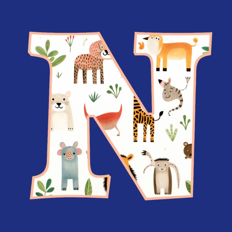 Letter N, Monogram, Animal Pattern