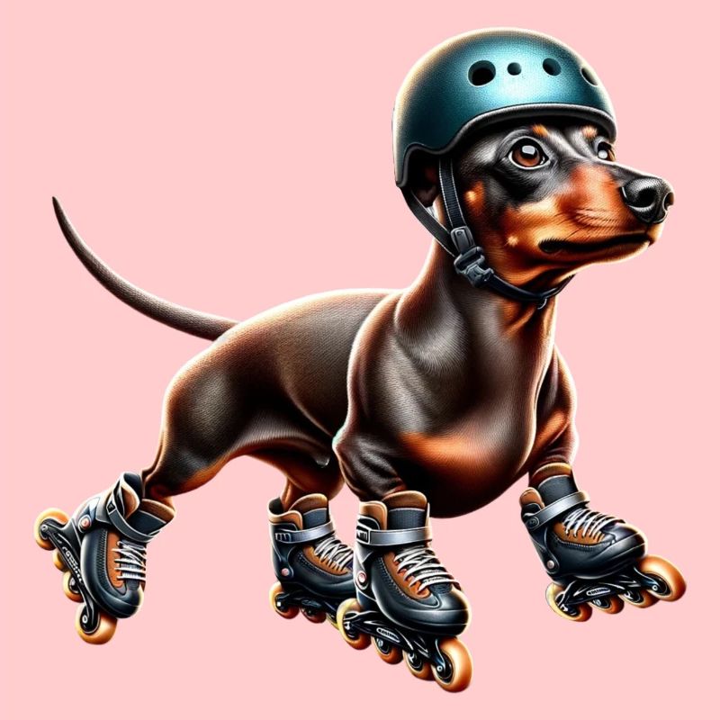 Chien de chasse teckel avec chiens Chien de patin à roues alignées