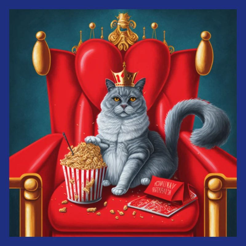 Chat mangeant du pop-corn et des ailes de poulet