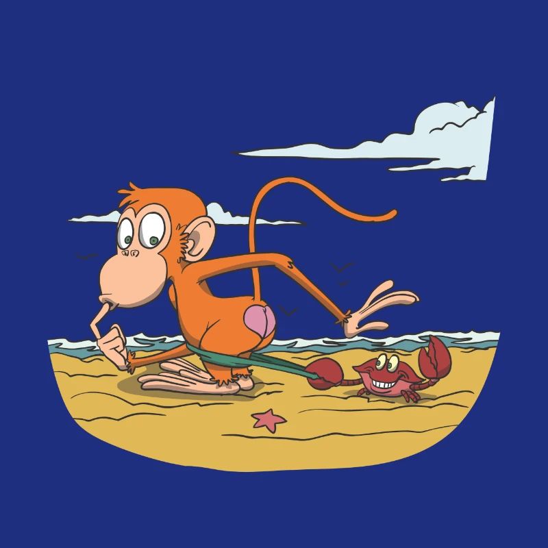 Monkey on the beach with crab