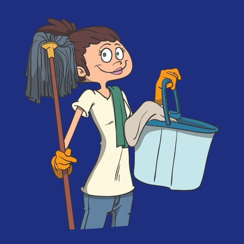 Putzfrau mit Wischmob und Eimer
