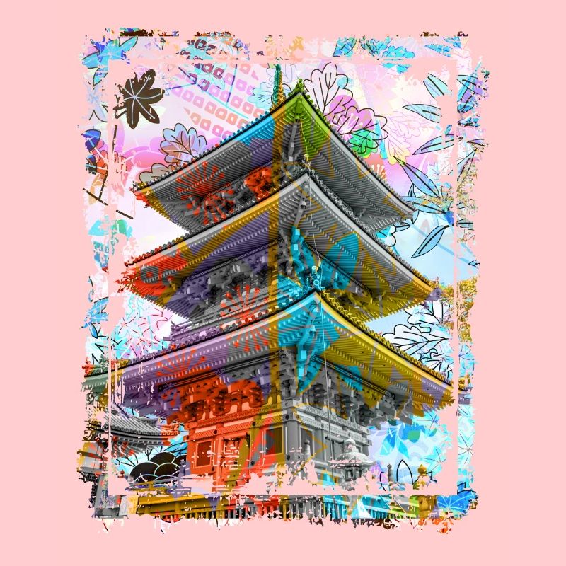 Japan Pagode Kirschblüten Collage Art 70