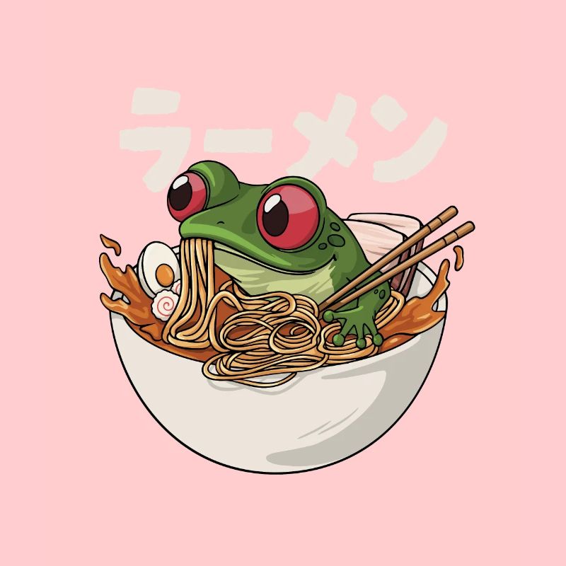 Frosch isst japanische Ramen Suppe